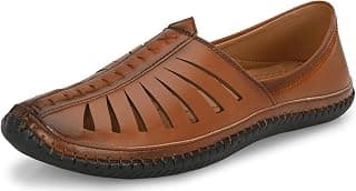 Karaddi 5082 Men's Loafer Stylish Ethnic Peshawari Nagra Mojadi Sherwani Sandals Wedding Latest Kolhapuri Brown Tan Black Shoes for Men