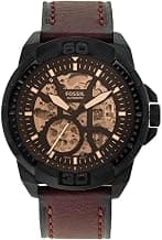 Fossil Men Leather Bronson Analog Black Dial Watch-Me3219, Band Color-Brown