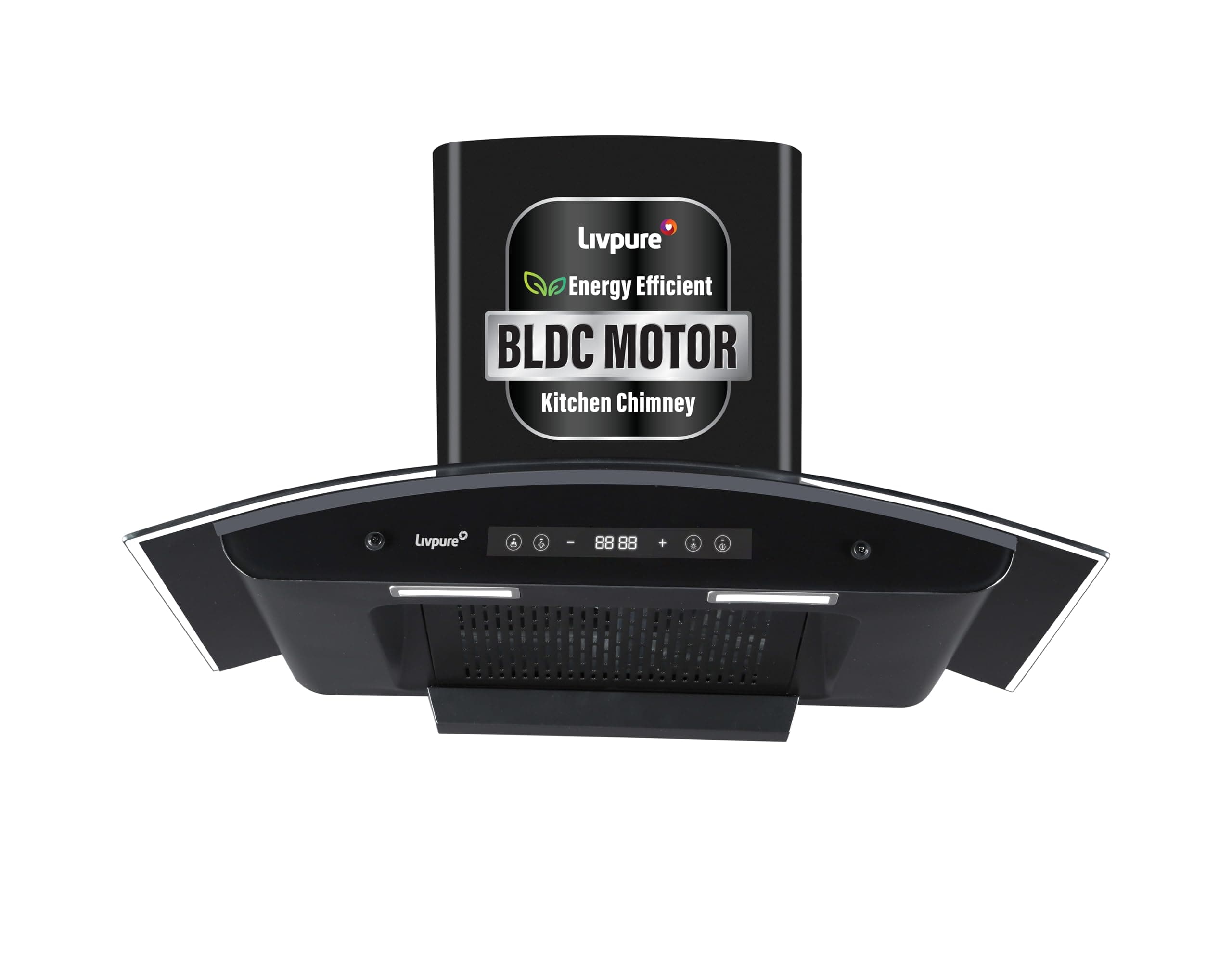 Livpure Invicto 90 cm | Curved Glass | 1400 m³/hr Suction | BLDC Motor | Filterless | Touch & Gesture Control | Low Noise | 10 Years Motor + 2 Years Comprehensive Warranty | Black