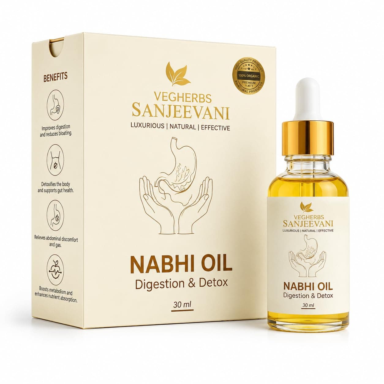 Digestion & Detox Nabhi Oil | VegHerbs Sanjeevani Nabhi Oil 30ml | Ayurvedic Multi Benefit For Healthy Digestion & Bloating | Sleep-Inducing Stress Relief | नाभि तेल (Pack of 1)