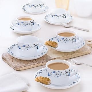Larah By Borosil - Helena (LH) Cup and Saucer Set, 140ml, 12-Pieces, White