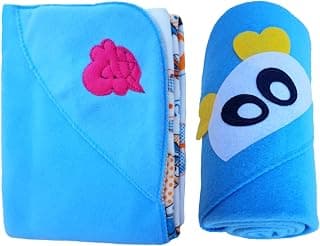 BRANDONN Baby Blankets New Born Combo Pack of Hooded Wrapper Blanket Cum AC Baby Blanket for Babies Pack of 2