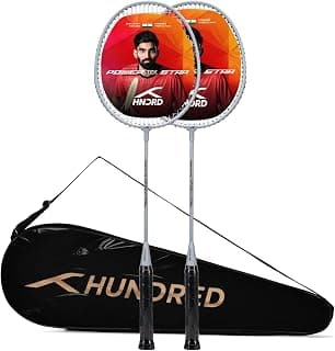 Hundred Powertek Star Badminton Racket Set – 2 Strung Rackets with Full Cover, Lightweight, Durable, Ideal for Beginners & Match Play