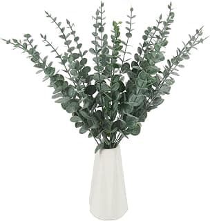 HOMEVERSE 05pcs Artificial Faux Eucalyptus Stems with Fake Leaves, Artificial Greenery Eucalyptus Stems for Wedding Bouquet Centerpiece for Table Decoration (Vase Not Include - Green-05pcs)