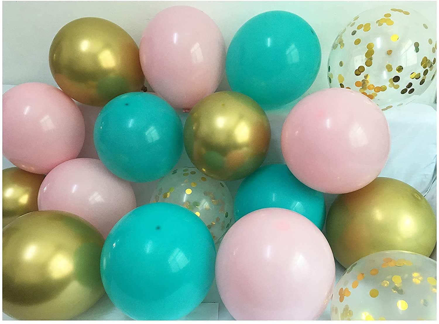 LAZYBEEE 50pcs Pastel Color balloons Teal Pink - Chrome Gold Confetti Balloons for Birthday Girl Baby Bridal Shower Party Decorations Supplies (Pastel Teal + Pink +Gold)