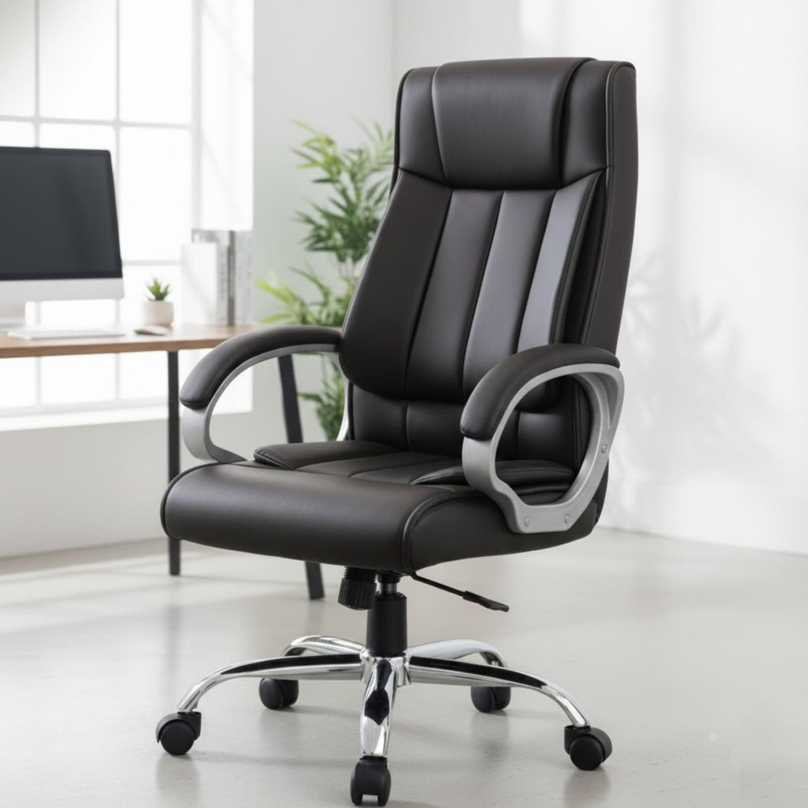 INNOWIN Profit High Back Orthopedic Boss Chair with 3 Year Limited Warranty | Leatherrite Office Chair | Ergonomic Executive Chair with Spacious Cushioned Seat | Heavy Duty Metal Base | Black