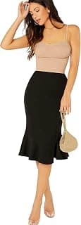 ADDYVERO High Rise Elastic Cotton Blend Solid Flared Pencil Fit Knee-Length Women Skirt