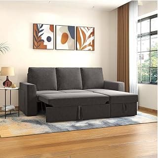 Urban Ladder Kowloon Sectional Sofa Cum Bed with Storage Colour Urban Grey Premium Chenille