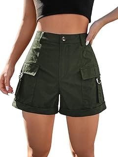 GRECIILOOKS Women’s High Waisted Cotton Cargo Shorts, Casual Utility Shorts with Pockets for Summer Street wear & Outdoor