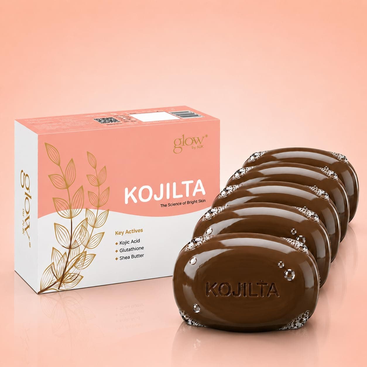 Kojilta Soap Brightening with Kojic Acid & Glutathione, 75g (Pack of 5) | Enriched with Kojic Acid, Glutathione & Shea Butter for gentle cleansing, hydration and healthy-looking skin