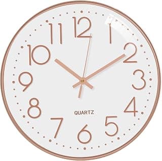 TEKCOOL Plastic Digital Wall Clock 12" Silent Quartz Decorative Latest Non-Ticking Classic Clock Battery Operated Round Easy to Read for Room/Home/Kitchen/Bedroom/Office/School- (Rose White)'