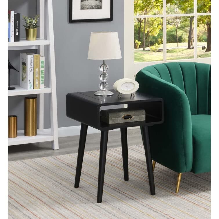 Genuine Decor Bedside end Table Open Shelf | Sofa Side Table | Bedroom Table | Tall End Table | Rosewood (Open Shelf Bedside Black)