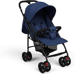 Mothercare Beam Baby Stroller/Pram for 0 to 3 Years (Upto 15Kg), New Born/Toddler/Kid, 5 Point Safety Harness, Adjustable backrest, 360° Swivel Wheel, Large Storage Basket, Reversible Handlebar (Blue)