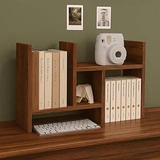Dime Store Engineered Wood Wooden Book Shelf for Home & Office Table - Multipurpose Desktop Bookshelf Organizer for Study Room, Living Room & Workspace Modern Wooden Storage Rack (Brown)