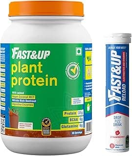 FAST&UP Vegan Plant Protein (1.41 kg, 3.10 Lbs - Chocolate Flavor). & Reload Electrolyte Energy And Hydration Drink - 20 Effervescent Tablets - Berry Flavour