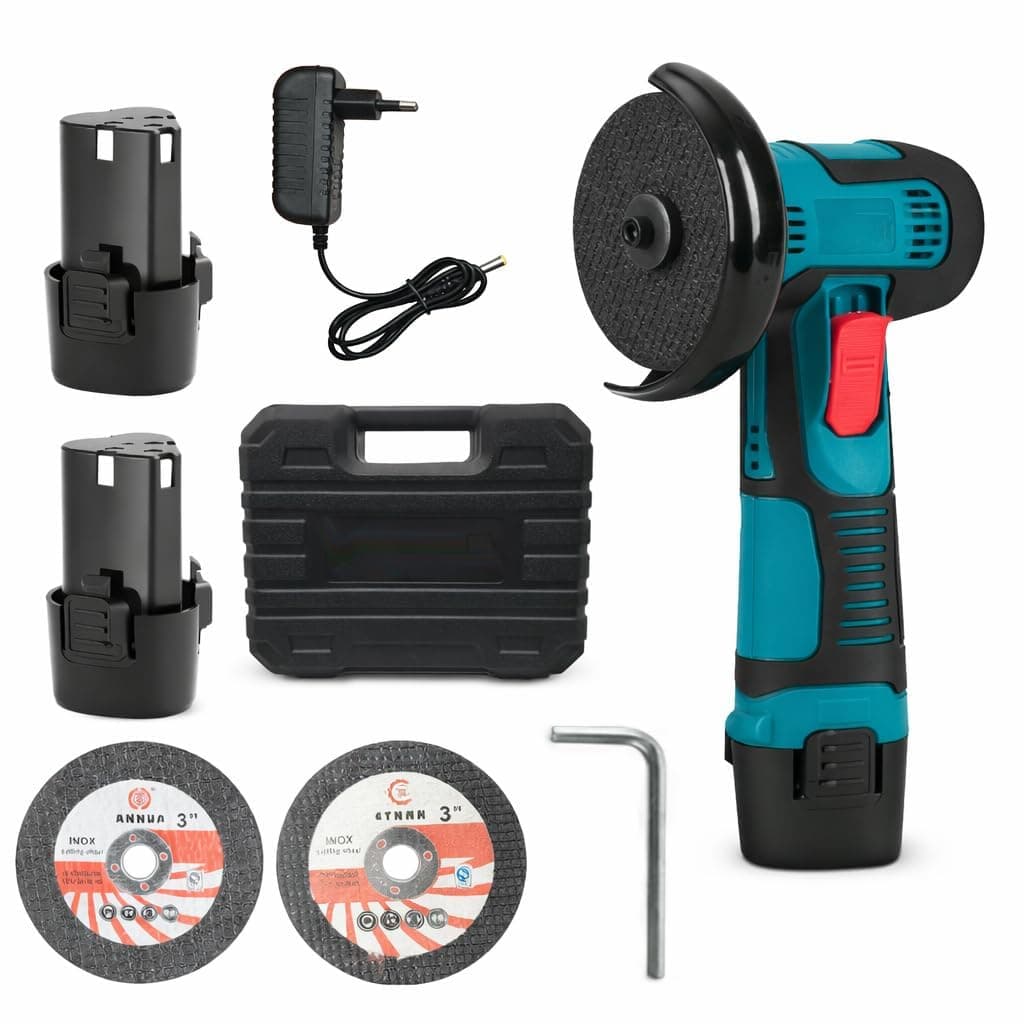Cordless Mini Angle Grinder Machine with Rechargeable Battery | Portable Electric Grinder for Metal, Tile, Wood Polishing & Cutting with Spindle Lock and Toggle Switch-Blue