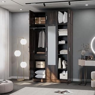 Wakefit Wardrobe for Bedroom | 1 Yr Warranty | Cupboard for Bedroom, Almirah, Wooden Wardrobe, Multi-Shelves & Loft Storage Drawer, Mirror & Hanger, Density:680–750 kg/m³,Free Installation(Gingham-DB)