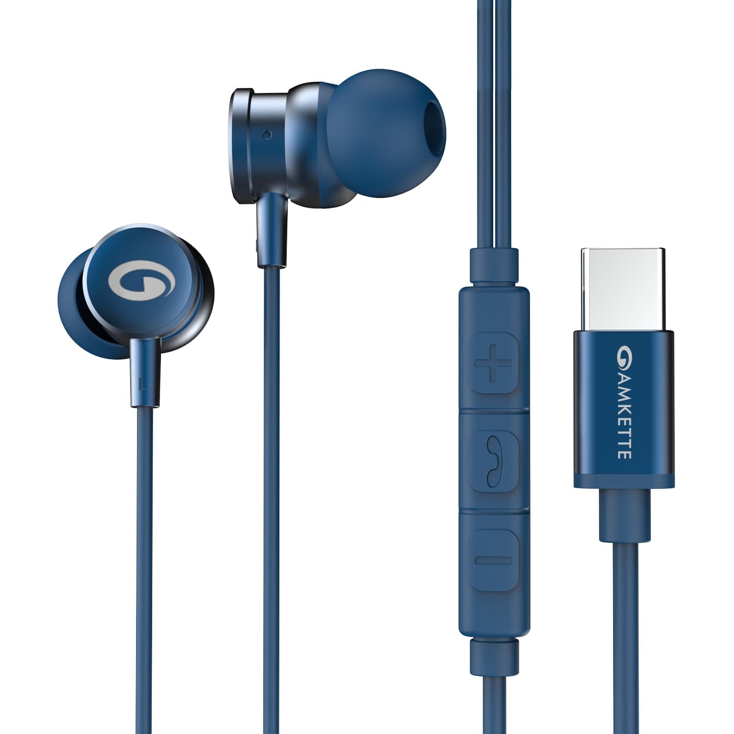 Amkette Trubeats M15 Type C Earphones with Mic, 10mm Drivers, 3 Button Control, AI Assistants, Ergonomic Earbuds Compatible with Smartphones, Tabs & Laptops, Type C Headphones, 1.2m Cable