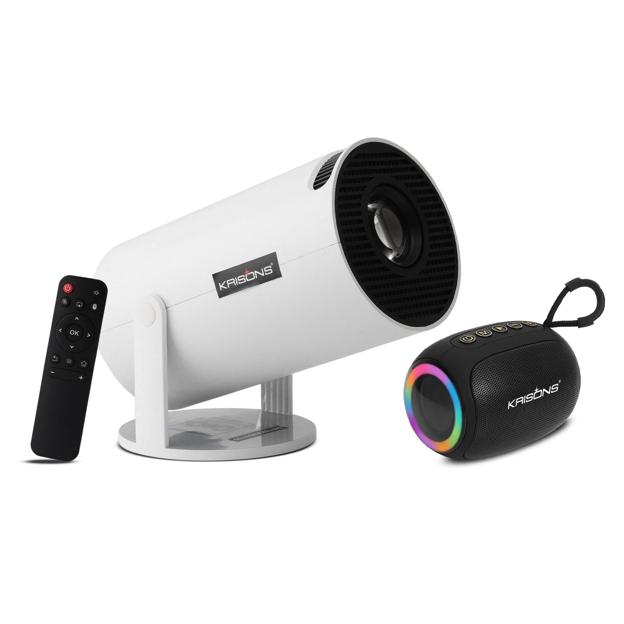 Krisons Razor-003 Android 11.0 Smart Projector,1080P &4K Support, Rotatable Design, Auto & 4D Keystone with Netflix, Prime etc, WiFi 6 & BT, Screen Mirroring,720P Native, Free 10W Speaker (White)