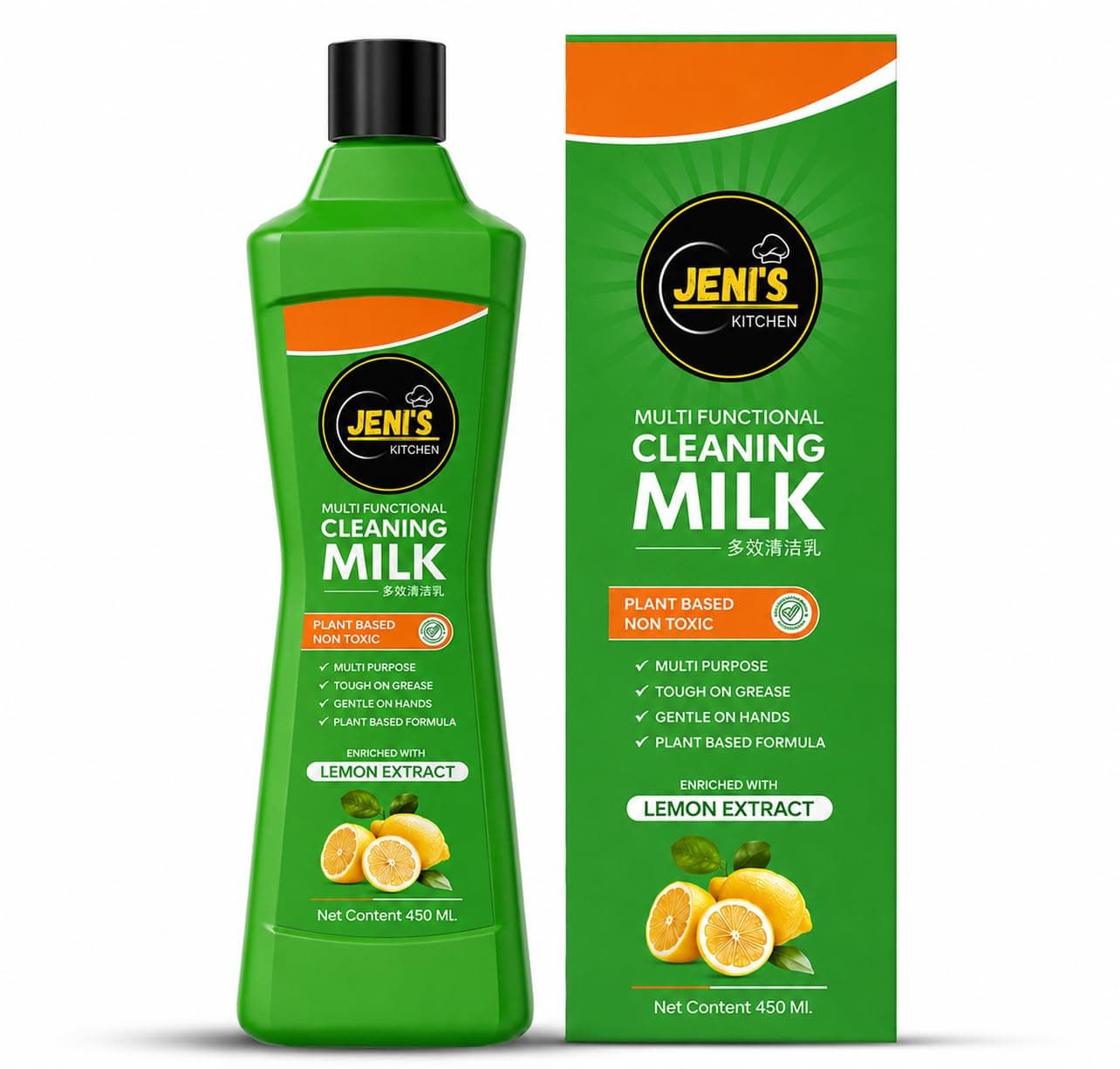 Multi Functional Cleaning Milk Liquid 450 ml | Plant Based Non Toxic Surface Cleaner with Lemon Extract | Suitable for Kitchen Appliances, Cookware, Tiles, Sink, Stainless Steel & Multiple Surfaces