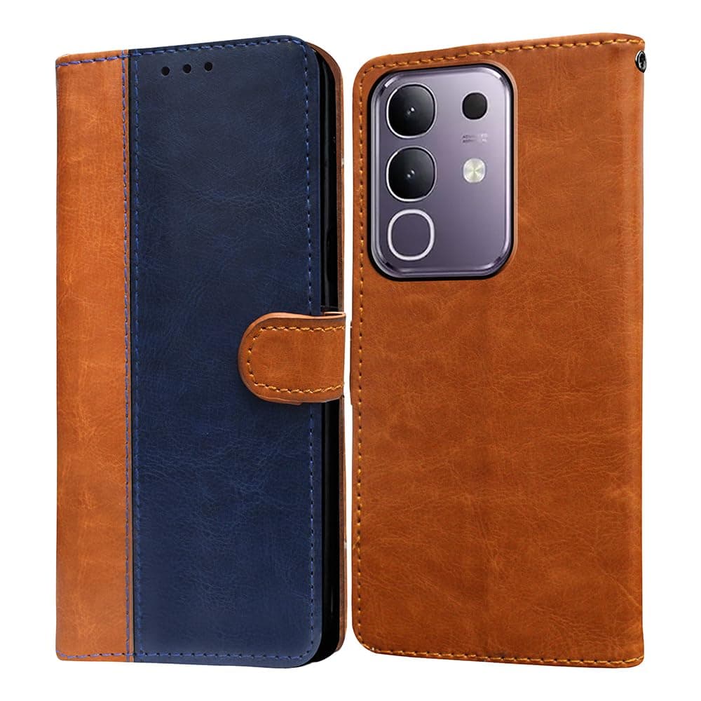 Amazon Brand-Solimo Flip Leather Mobile Cover (Soft & Flexible Back case) for Vivo T4x 5G / Y29 4G / Y31 Pro 5G / iQOO Z10x 5G (CamelBlue)