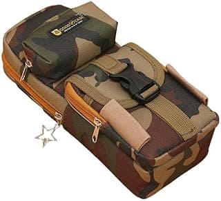 Kiddie Galaxia Oxford Fabric Camouflage Pencil Case 5 Layer 3 Compartments Large Capacity Cute Zip Closure Aesthetic Holder Organizer Bag Multifunctional For School (Pack Of 1, Multi Color, Brown)