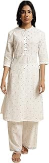 W for Woman White Printed Summer Kurta Co-ord Set