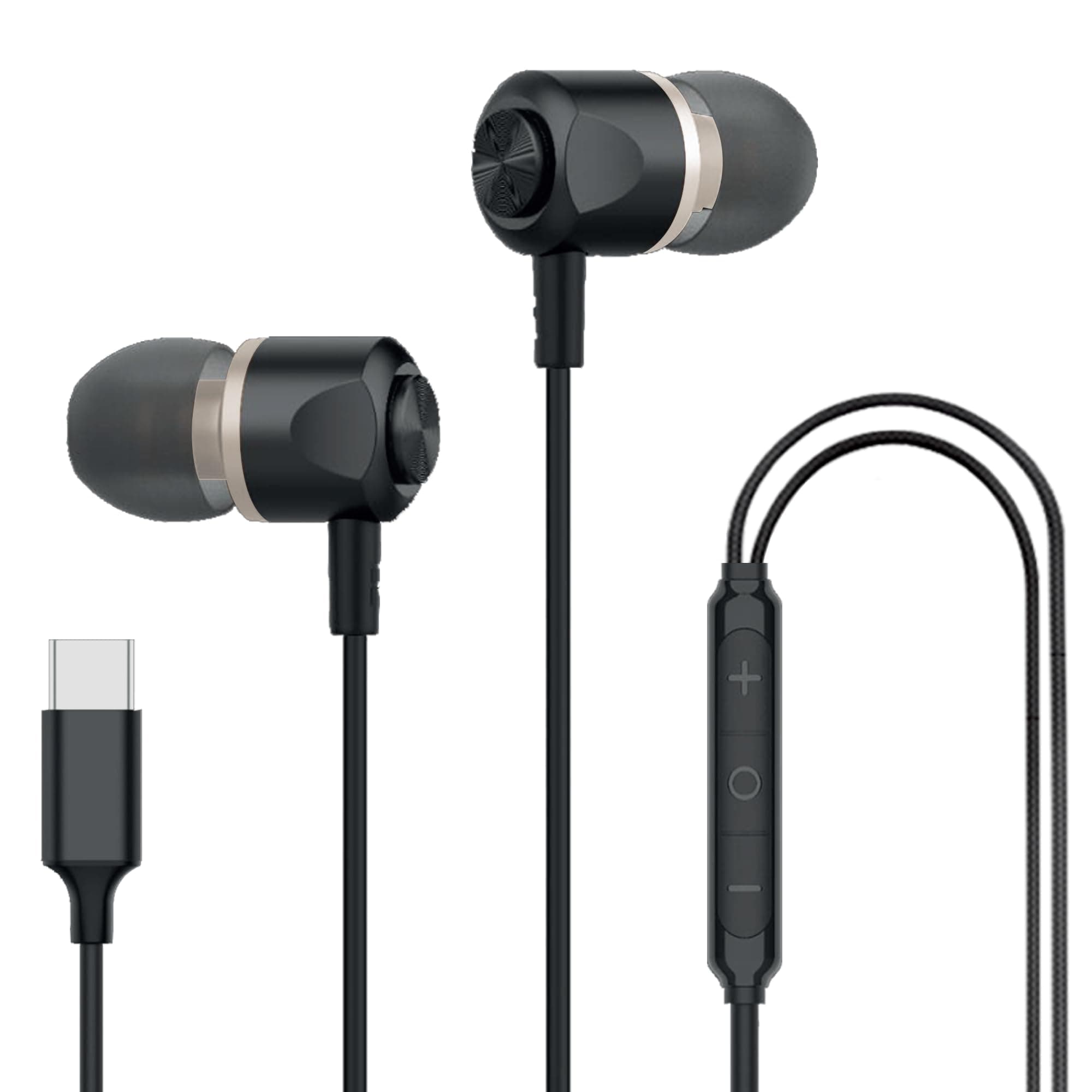 Kratos Tune V7 C Type Earphones Wired, Deep Bass Drivers Earphone, Inline Control Type c Headphones with Mic, Comfort Fit Type c Earphone with Volume Control,Metallic C pin Earphones (Black)