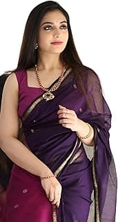WOMEN ELEGENCE Printed Banarasi Cotton Silk Saree with Gold Zari Border & Unstitched Blouse Piece – Ethnic Saree for Weddings & Festivals