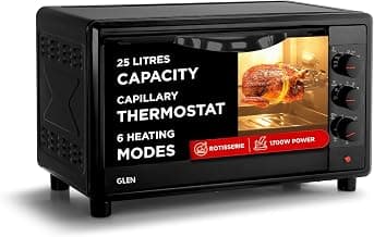 Glen Multi-Function OTG for Kitchen, 25 Litre, 1700W, Oven Toaster Griller with 6 Heating Modes, Adjustable Temperature & Timer, Rotisserie, Bake, Grill & Toast, Oven for Baking - Black (SA5025R)