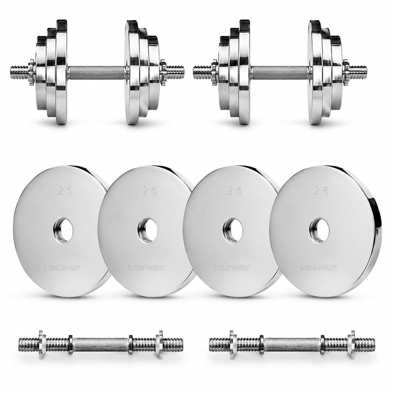 LEEWAY Metal Adjustable Dumbbell Set for Home Gym | 50kg (2.5kgX4+5kgX8)| Steel Dumbbell Set | Chrome Plates for Iron Dumble Rods 28 mm & Spin Lock | Compact for Strength Training Workout Dumbell