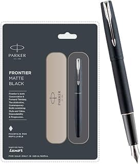 Parker Frontier Matte Black Chrome Trim Fountain Pen | Corporate Gift | Ideal for Professional Use (9000015536)