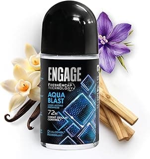 Engage Aqua Blast Underarm Roll On Deo for Men|72 Hour Sweat & Odour Protection| Advanced Antiperspirant Formula|FreshEncap Technology |Non Sticky| 0% Alcohol | Dermatologically tested|50ml
