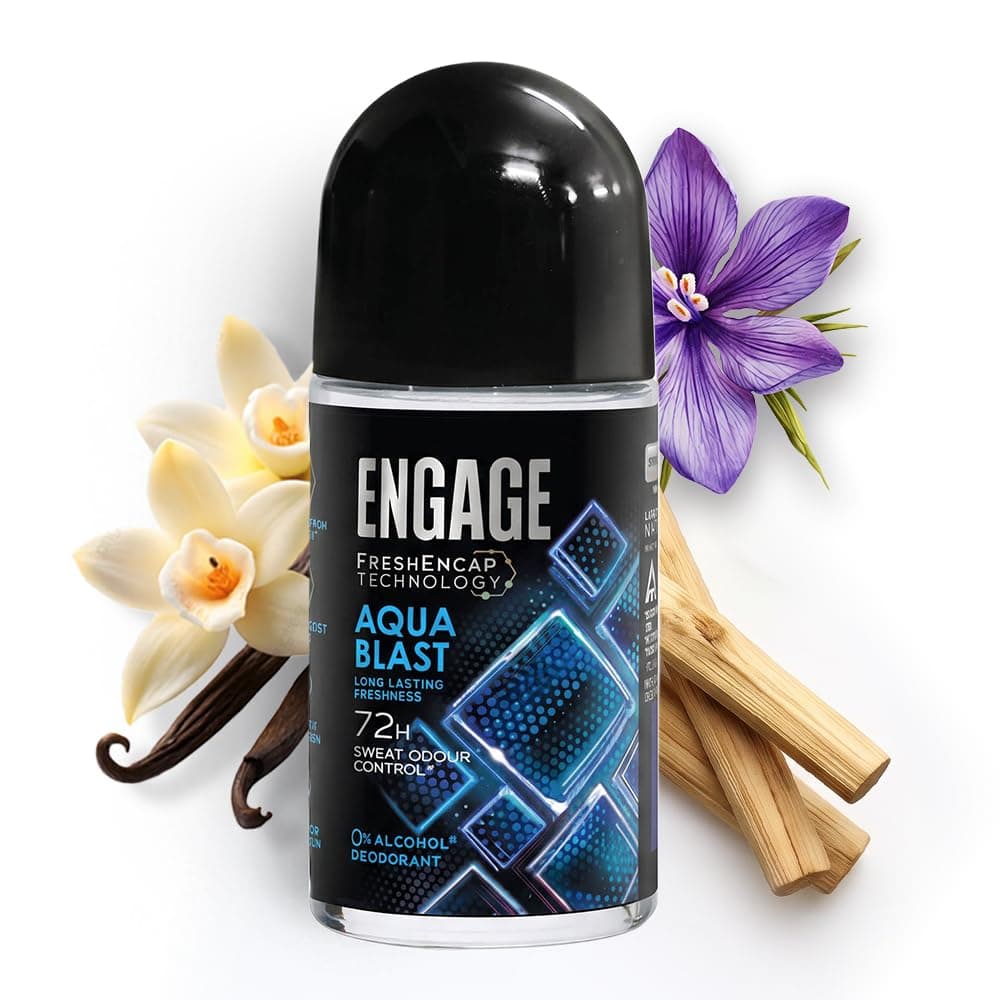 Engage Aqua Blast Underarm Roll On Deo for Men|72 Hour Sweat & Odour Protection| Advanced Antiperspirant Formula|FreshEncap Technology |Non Sticky| 0% Alcohol | Dermatologically tested|50ml