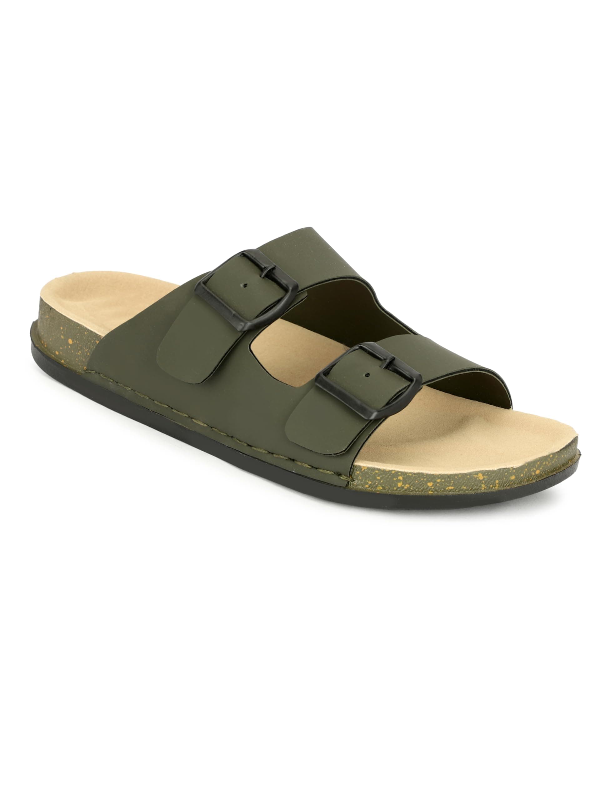 SHOECUBE Men Double Buckle Slippers | Casual Sandals for Men | Adjustable Strap Footwear | Comfortable Slip-Ons | Anti-Slip Rubber Sole Sandals