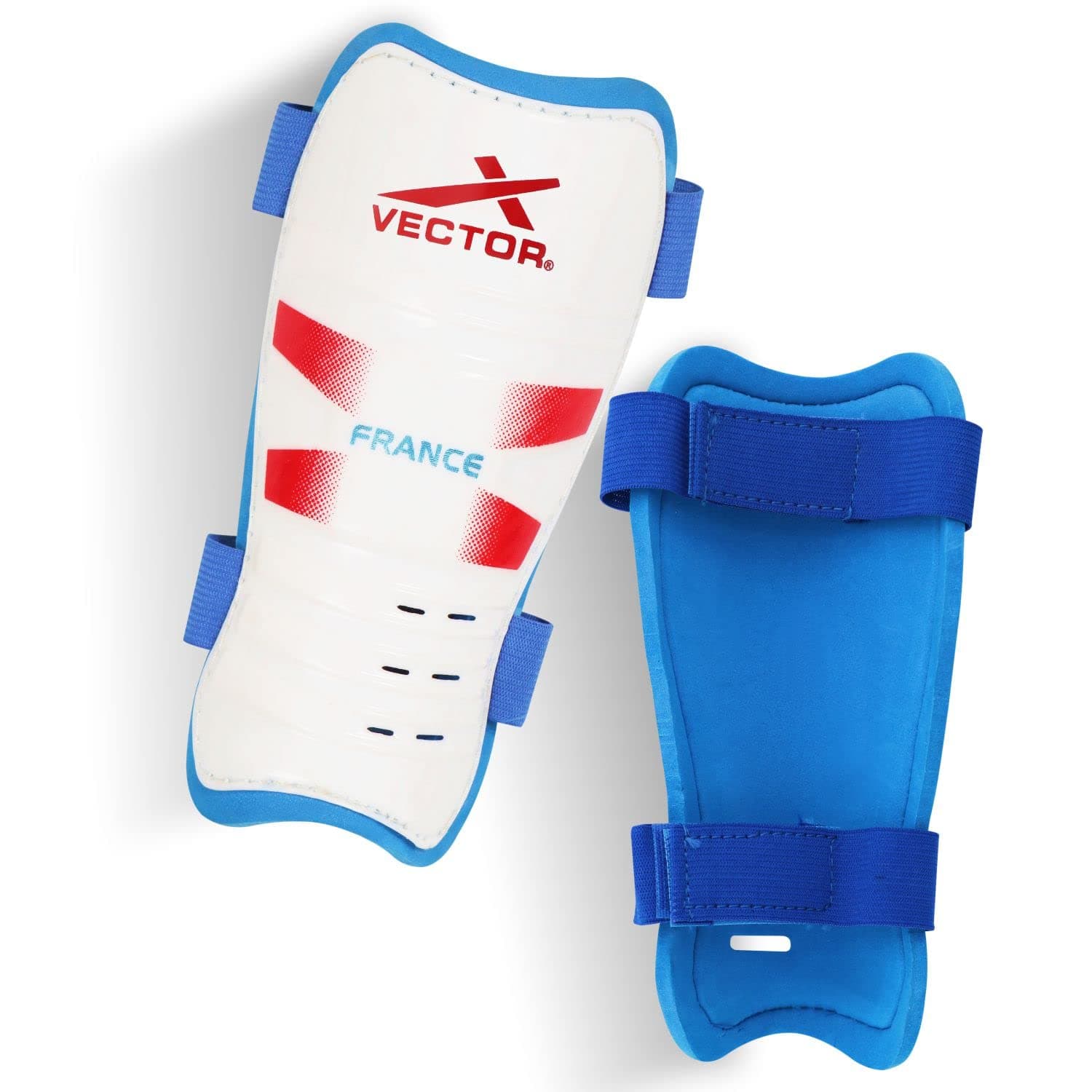 Vector X France Football Shin Guard with Adjustable Velcro Strap (S/M, France)