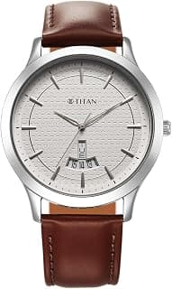 Titan Titan Karishma Quartz Analog with Day & Date Silver Dial Brown Leather Strap Watch for Men - NT1825SL15