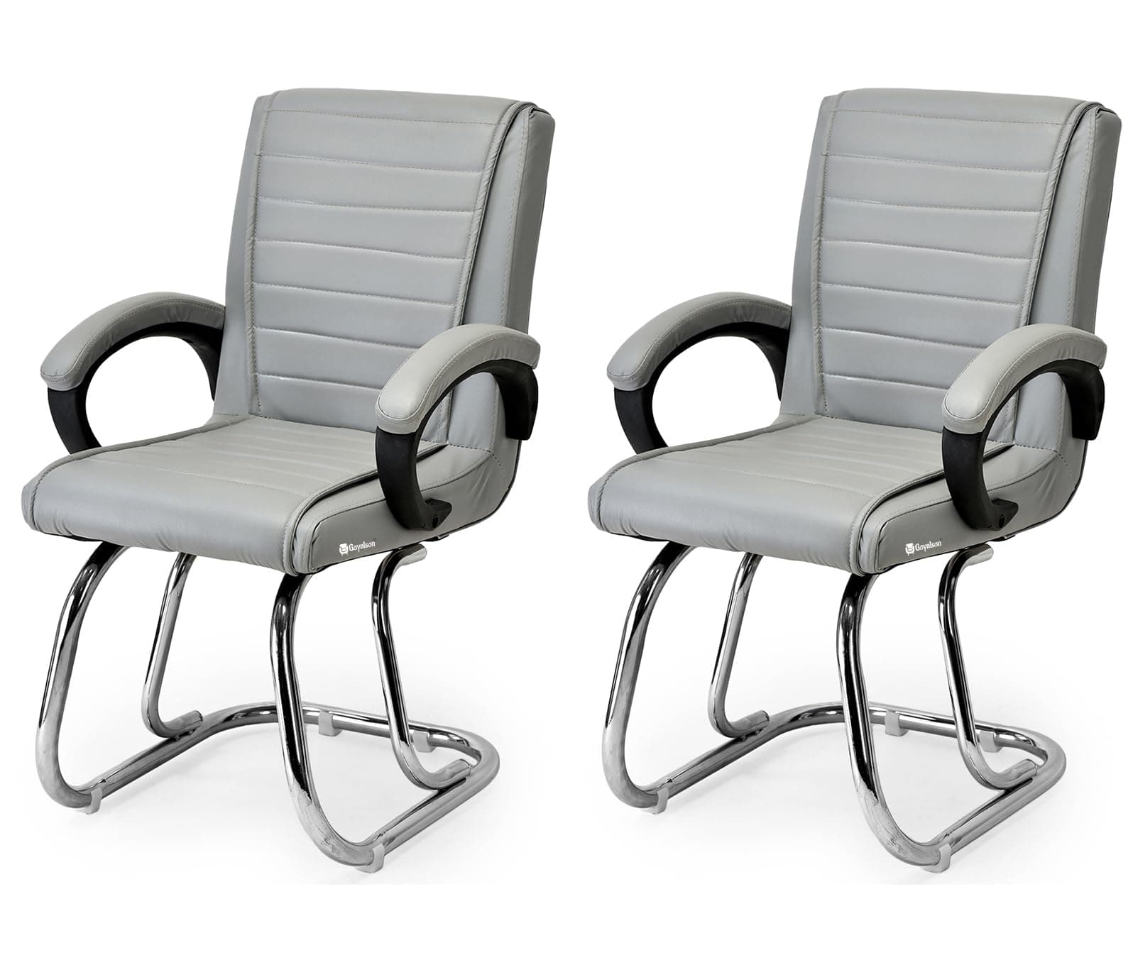 GOYALSON Home Exclusive Visitor Study Reception Chair with Arm Rest and Heavy Frame with Cushioned Seat Back (2, Grey, Double Pipe Chrome Frame)