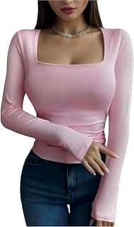 SIGHTBOMB Square Neck Ultra Soft Feather Touch Micro Fiber Ruched Waist Cuddle TEE Fullsleeve Tops for Women