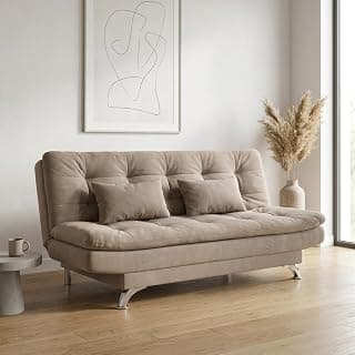 INNOWIN Modern 3 Seater Avantha Sofa Cum Bed Camel Velvet Fabric with Two Cushions Perfect for Home Living Room Office and Guests (Camel)
