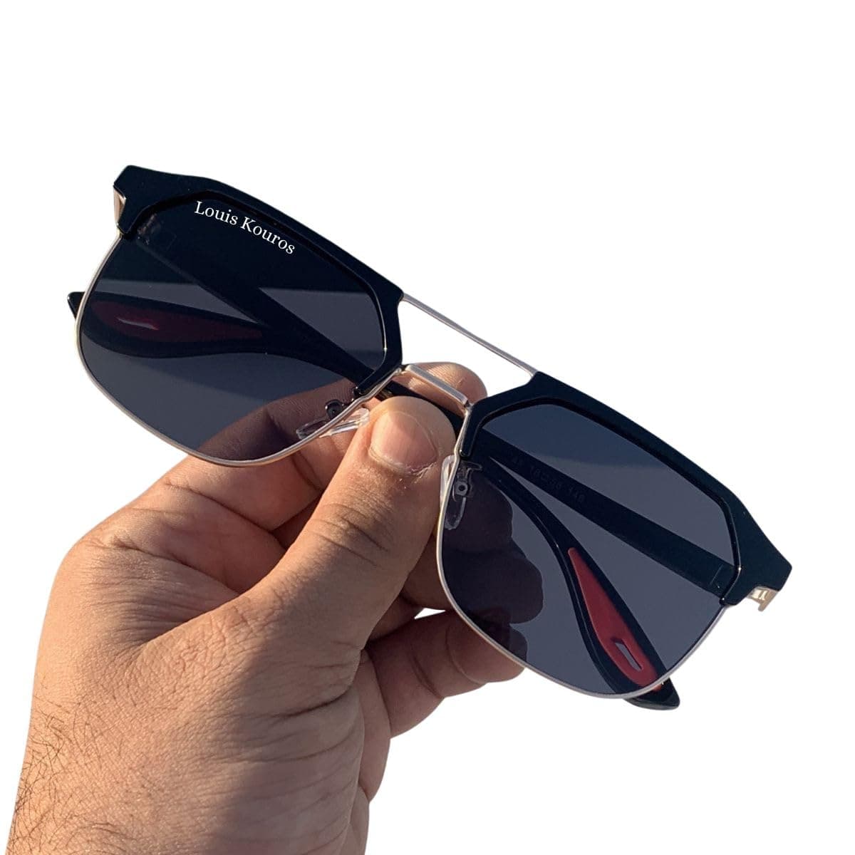 Louis Kouros MILANO Retro Square Sunglasses Ban all Rays for Men & Women | Trendy polarized Sunglasses Classic | UV400 Protection | Gold-Black Frame | Black Lens | 100% UV Protected | Medium |LK2404
