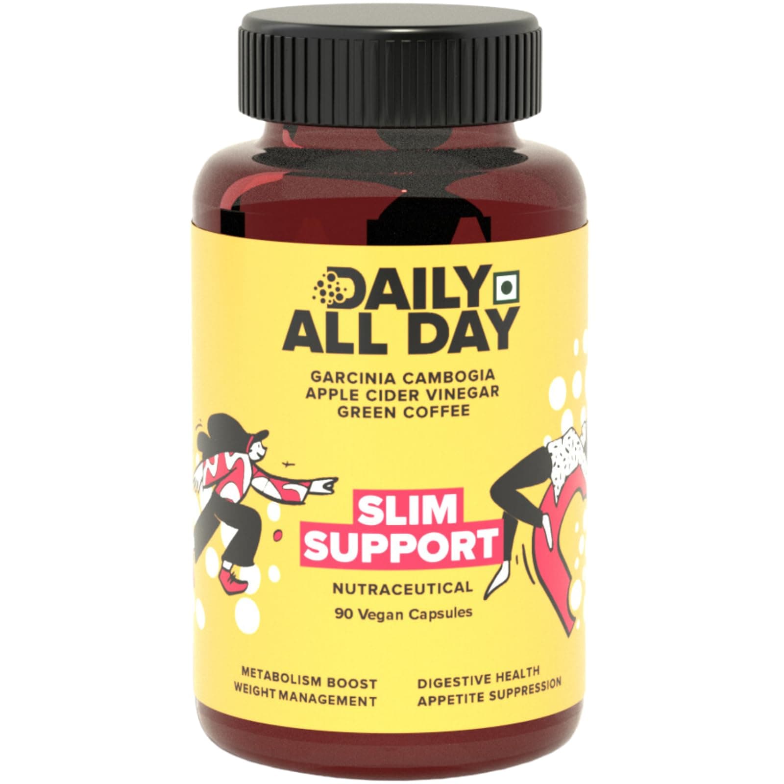 Daily All Day Slim Support Apple Cider Vinegar Capsules with Garcinia Cambogia, Green Tea & Green Coffee Ayurvedic Weight Management for Men & Women Metabolism & Appetite Support 90 Capsules Pack of 1