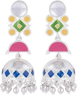 VOYLLA Silver Plated Danglers with Colorful Enameling for Women and Girls