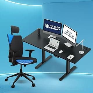 The Sleep Company Ergonomic Office Workstation Set | Onyx Orthopedic Office Chair + Electric Height Adjustable Sit-Stand Desk | Ultimate Comfort & Productivity Bundle