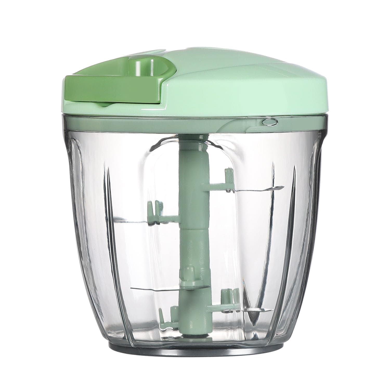 Ourokhome Garlic Grinder Onion Chopper, 2 in 1 Manual Food Processor Portable Speed Pull String Vegetable Cutter for Veggies, Ginger, Fruits, Nuts, Herbs with a blend blade etc., 900 ml, Green