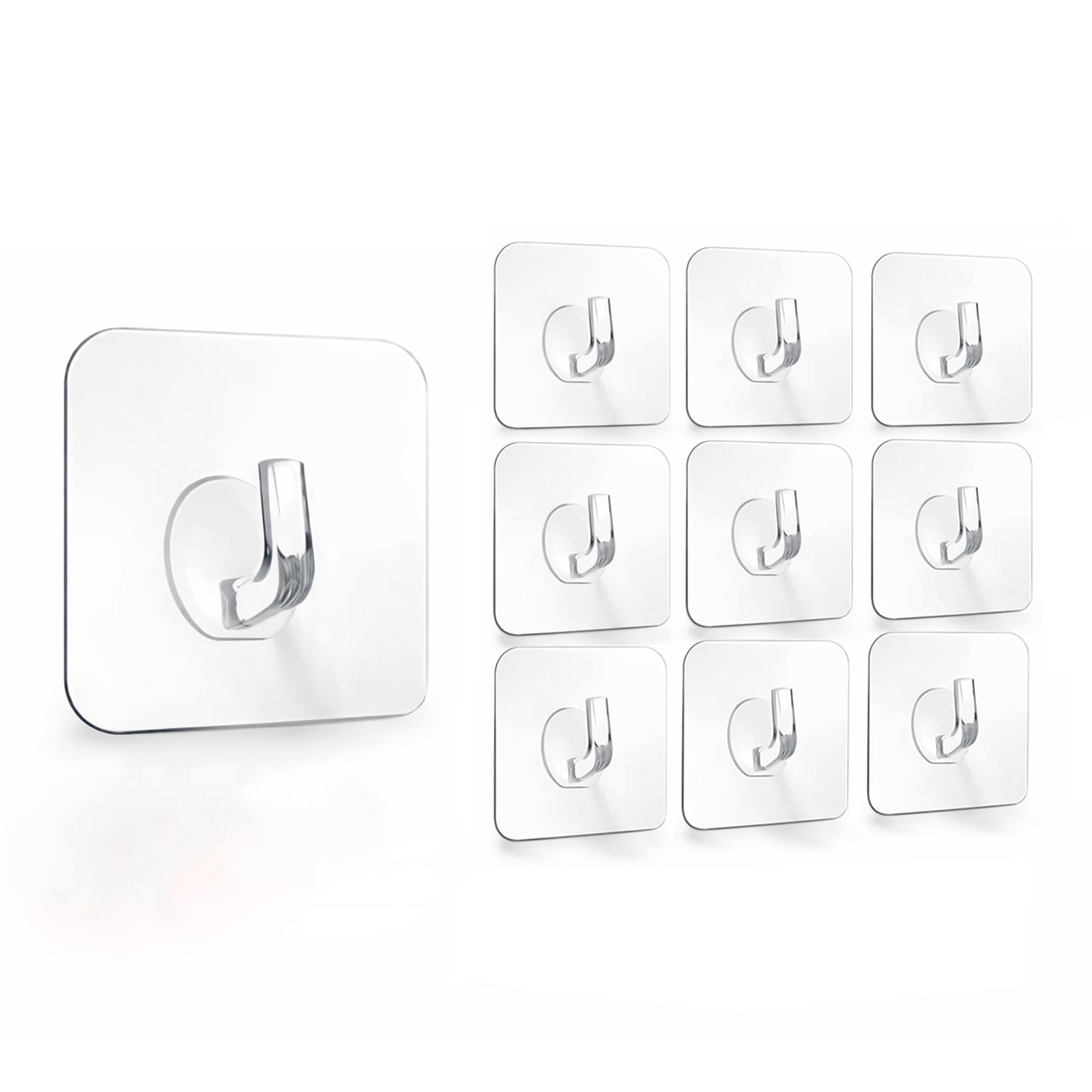BRAND VILLA Transparent Self Adhesive Wall Hooks, Heavy Duty No Drill Nail Free Sticky Hooks for Kitchen, Bathroom, Keys, Towels & Home Organization (Pack of 10)