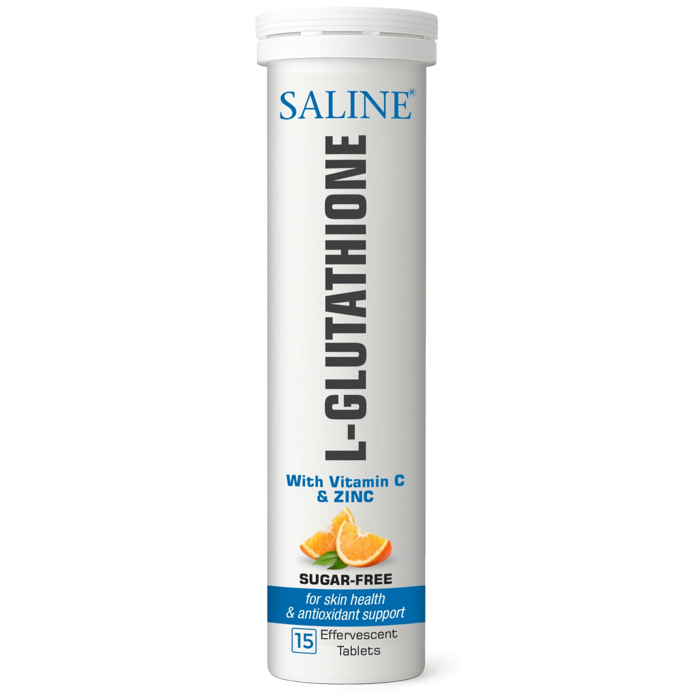 SALINE Glutathione Effervescent Tablets | With Vitamin C, Zinc & Hyaluronic Acid | Refreshing Orange Flavour | 15 Sugar-Free Tablets | For Men & Women