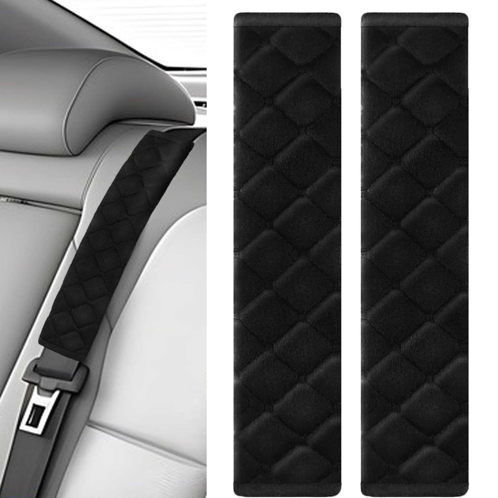 2Pcs Car Seat Belt Padding10.6In (27cm) Car Seat Belt Shoulder Strap Cover Car Accessories Interior,Soft Shoulder Strap Covers Seat Belt Protector Make Neck and Shoulders More Comfortable(Black)
