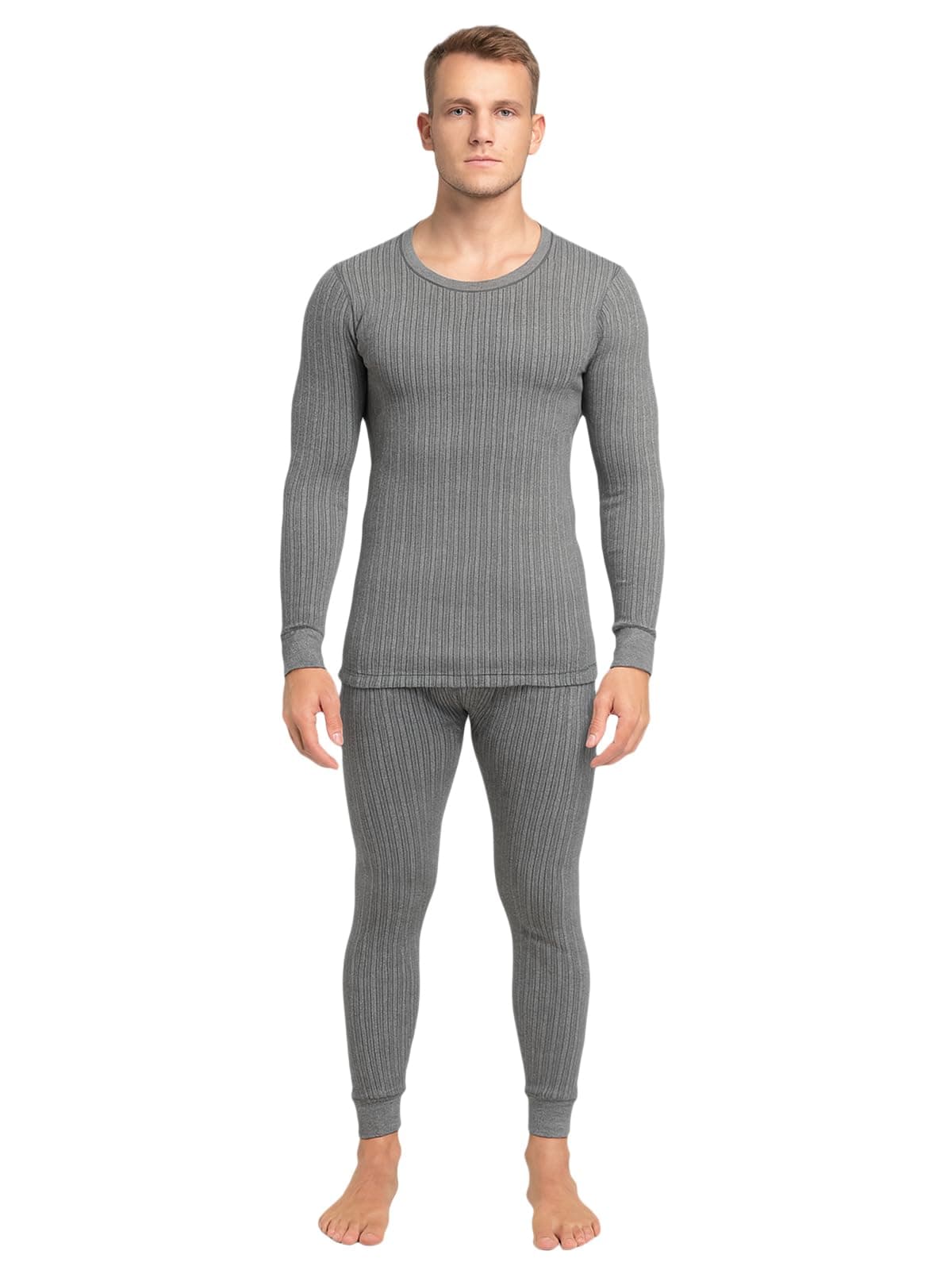Lux Cozi HEATEK Men's Round Neck Full Sleeve Skin Friendly Winter Wear Thermal Top and Bottom Set | Thermal Set for Men | Style 333