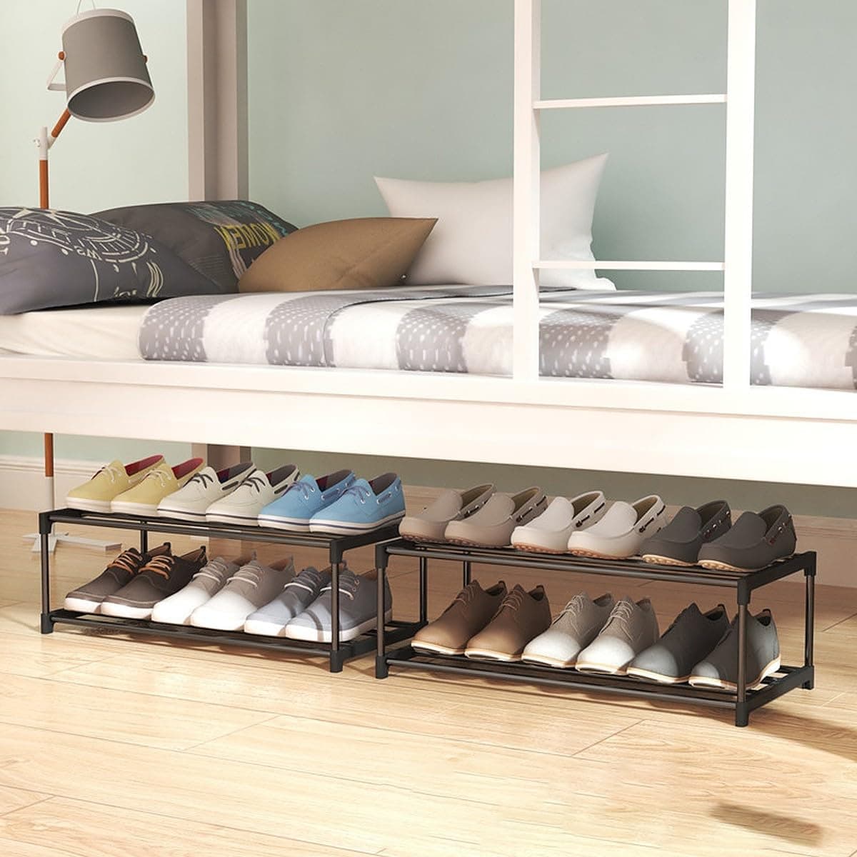 wolpin 60 CM 2-Layer Shoe Stand & Rack (1 Pc) | Under-Bed Space Saver Storage for Footwear, Sandals & Slippers | Steel Shoe Organizer